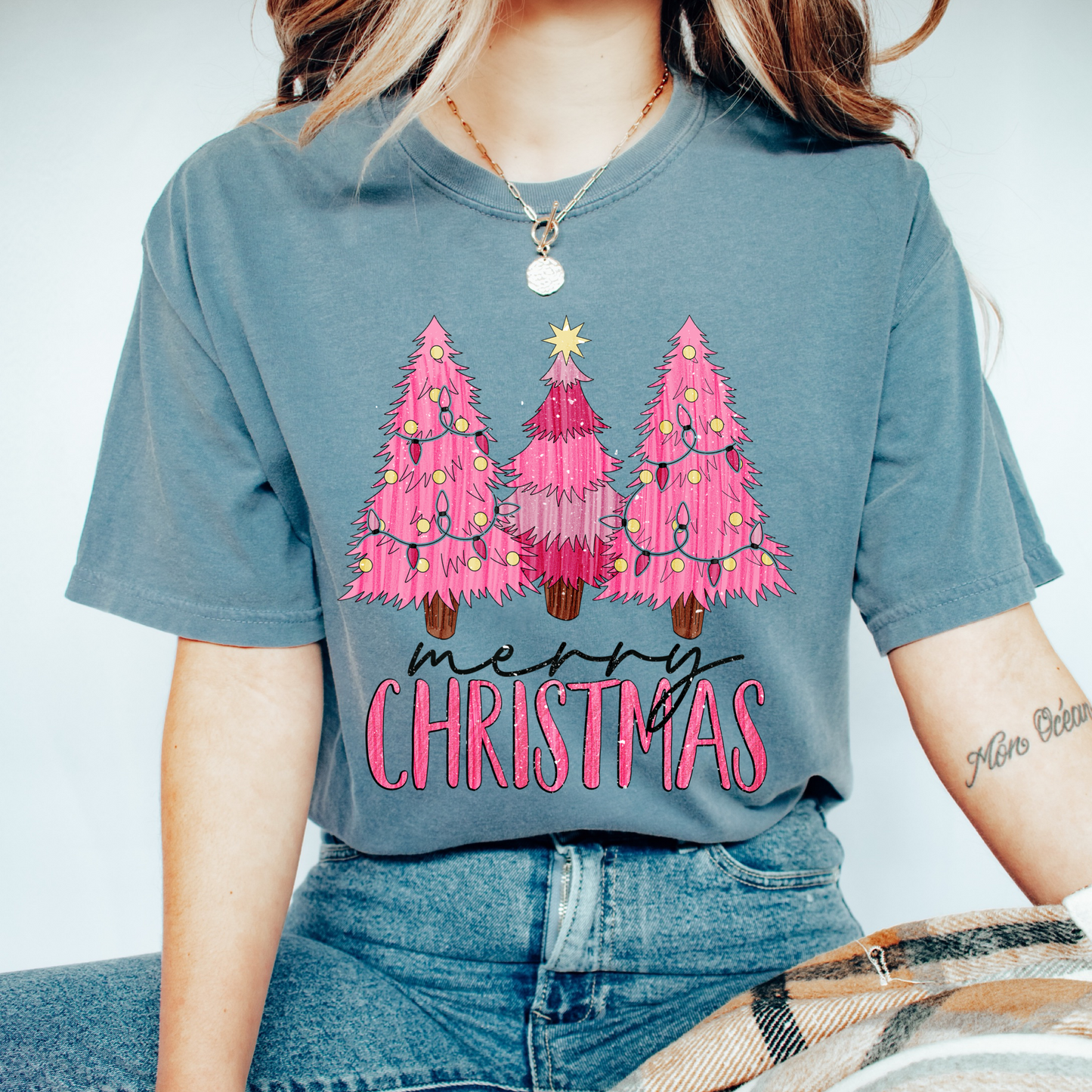 Merry Pink Christmas T shirt in Comfort Colours