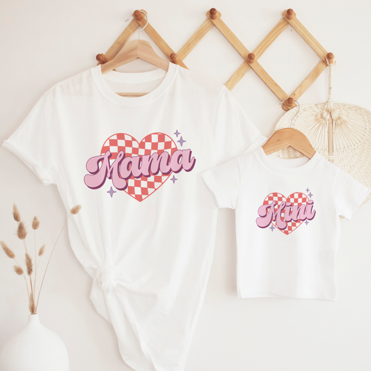 Matching Mama Mini pink Valentines checkered heart shirt