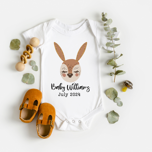 Personalised Name with Bunny Baby Onepiece for Pregnancy Announcement