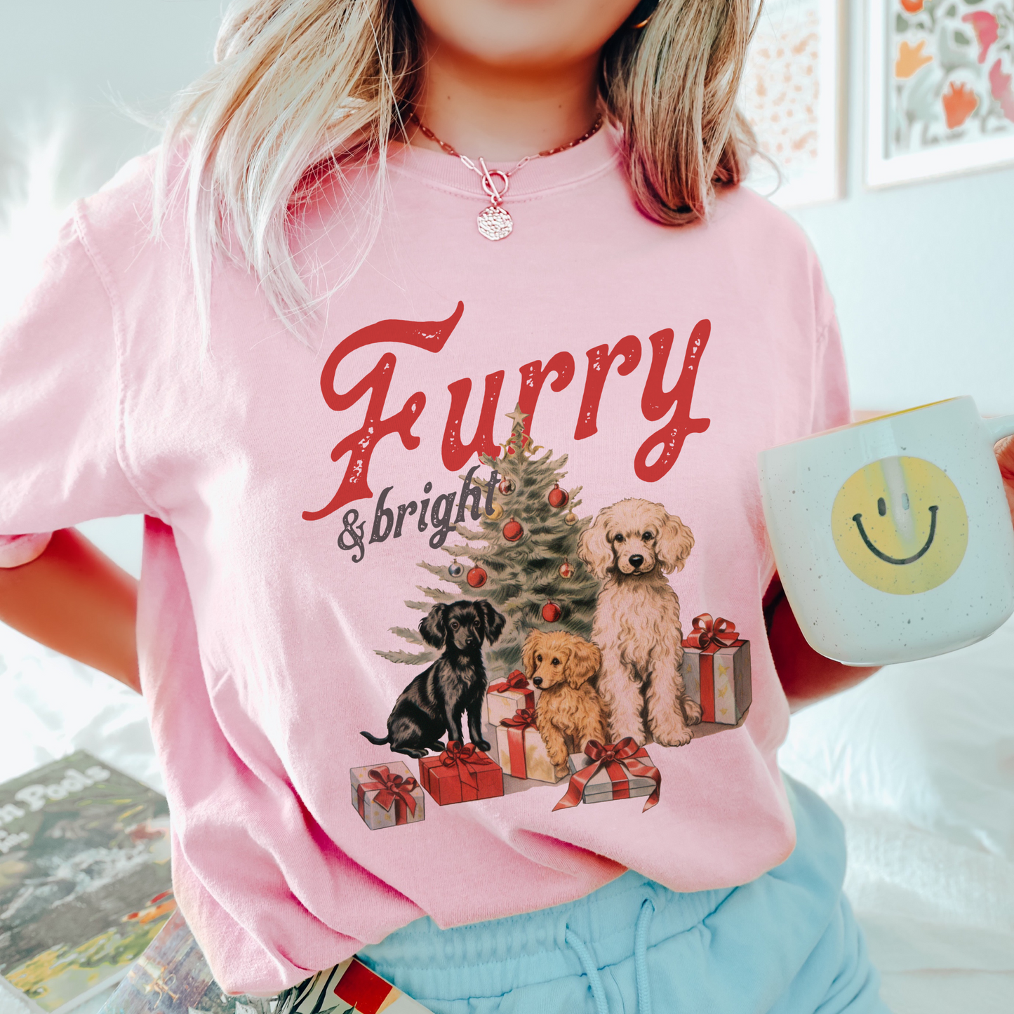 Furry and Bright Vintage Dogs Christmas t shirt
