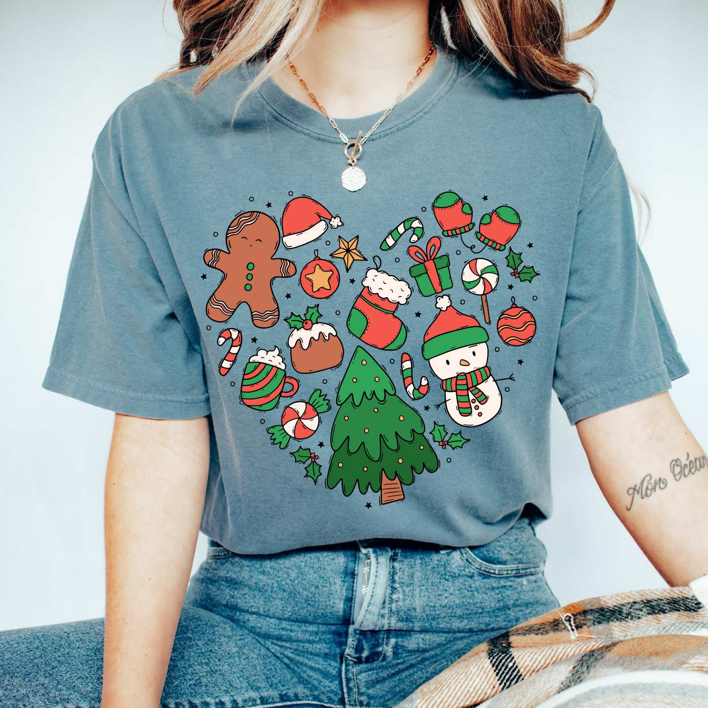 Christmas Heart Collage T shirt in Comfort Colour