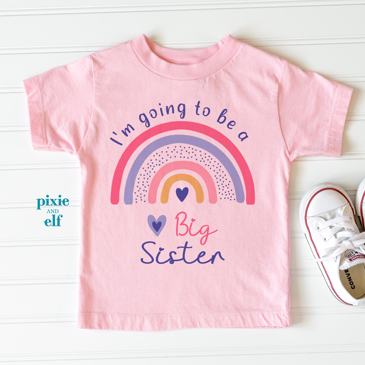 Rainbow Big Sister pink t shirt