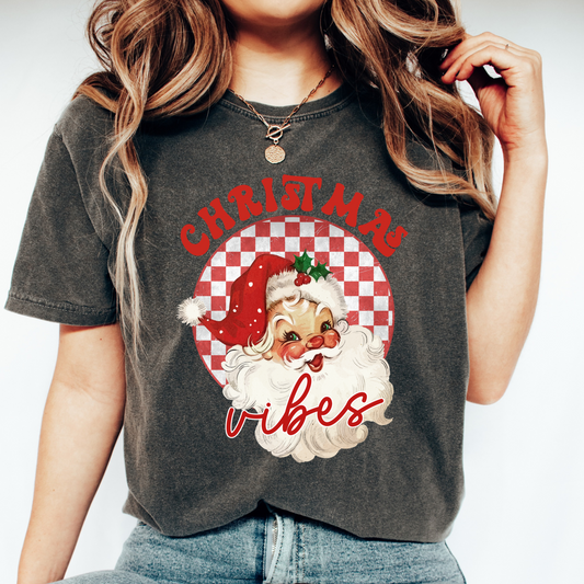 Red Santa Christmas Vibes T shirt in Comfort Colours