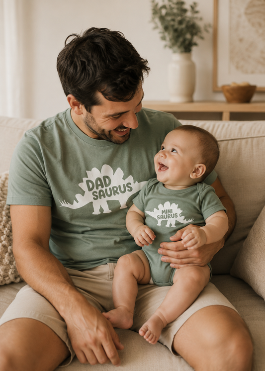 Dad saurus and Mini saurus matching t shirts