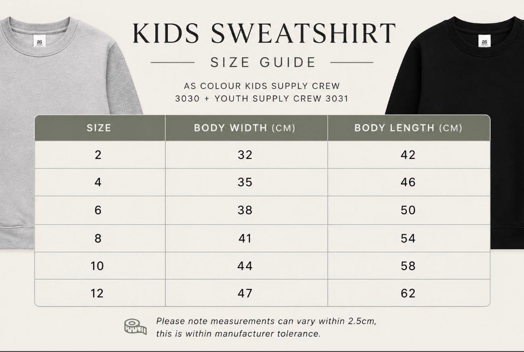 Kids Sweatshirt Size Chart