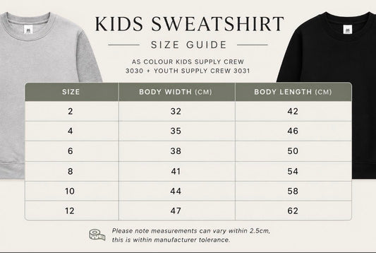 Kids Sweatshirt Size Chart