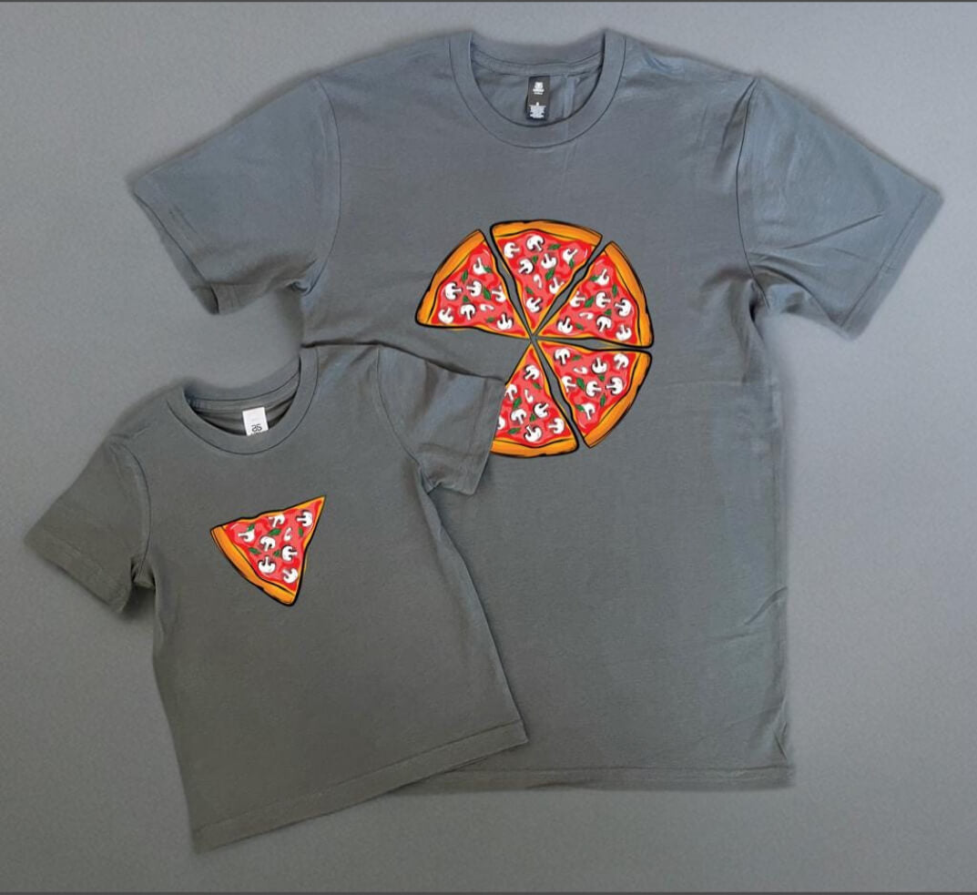 Matching Dad Piza and Kids Pizza Slice shirt in Sage
