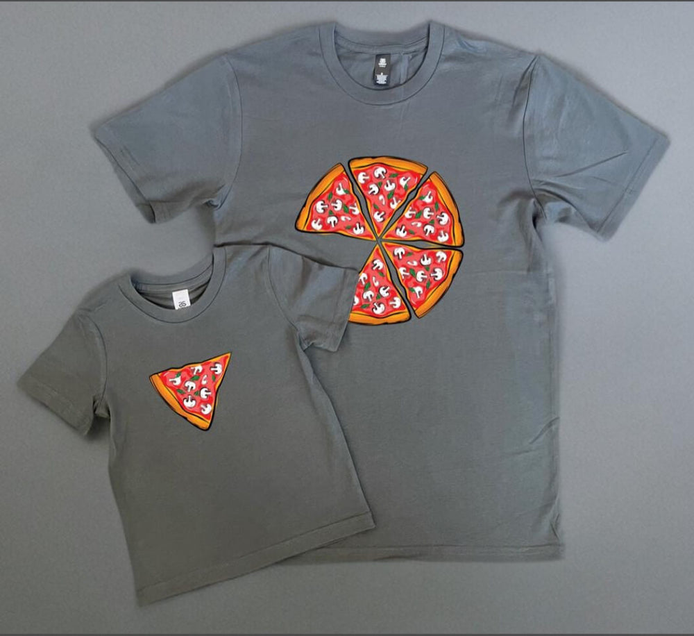 Matching Dad Piza and Kids Pizza Slice shirt in Sage