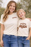 Woman and child wearing matching t-shirts with 'MAMA' and 'MAMA's Bestie' text.