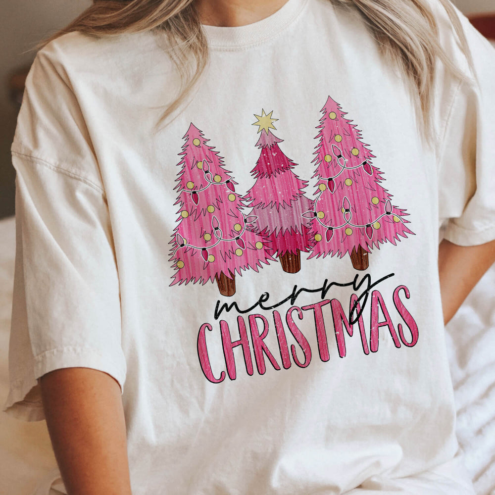 Pink Christmas Tree T-Shirt in Ivory