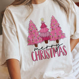 Pink Christmas Tree T-Shirt in Ivory