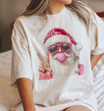 Santa Peaace Out Christmas T-Shirt in Ivory