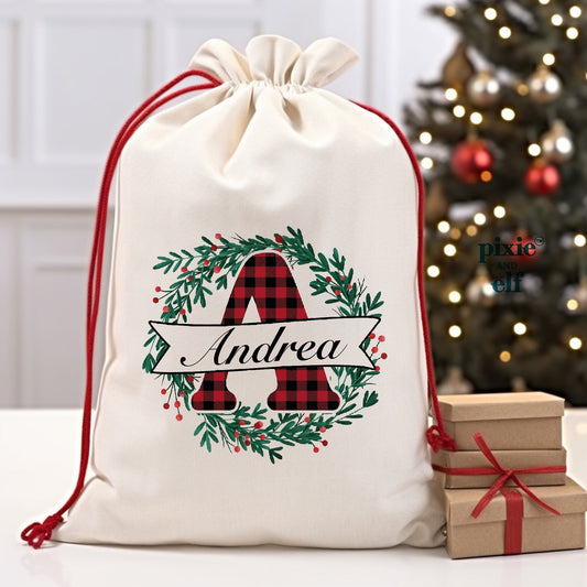 Santa sack with monogram letter of the first name