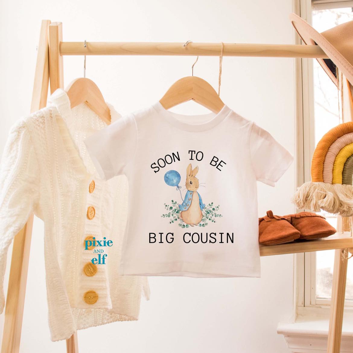 Soon to be big cousin bunny shirt blue balloon shirt