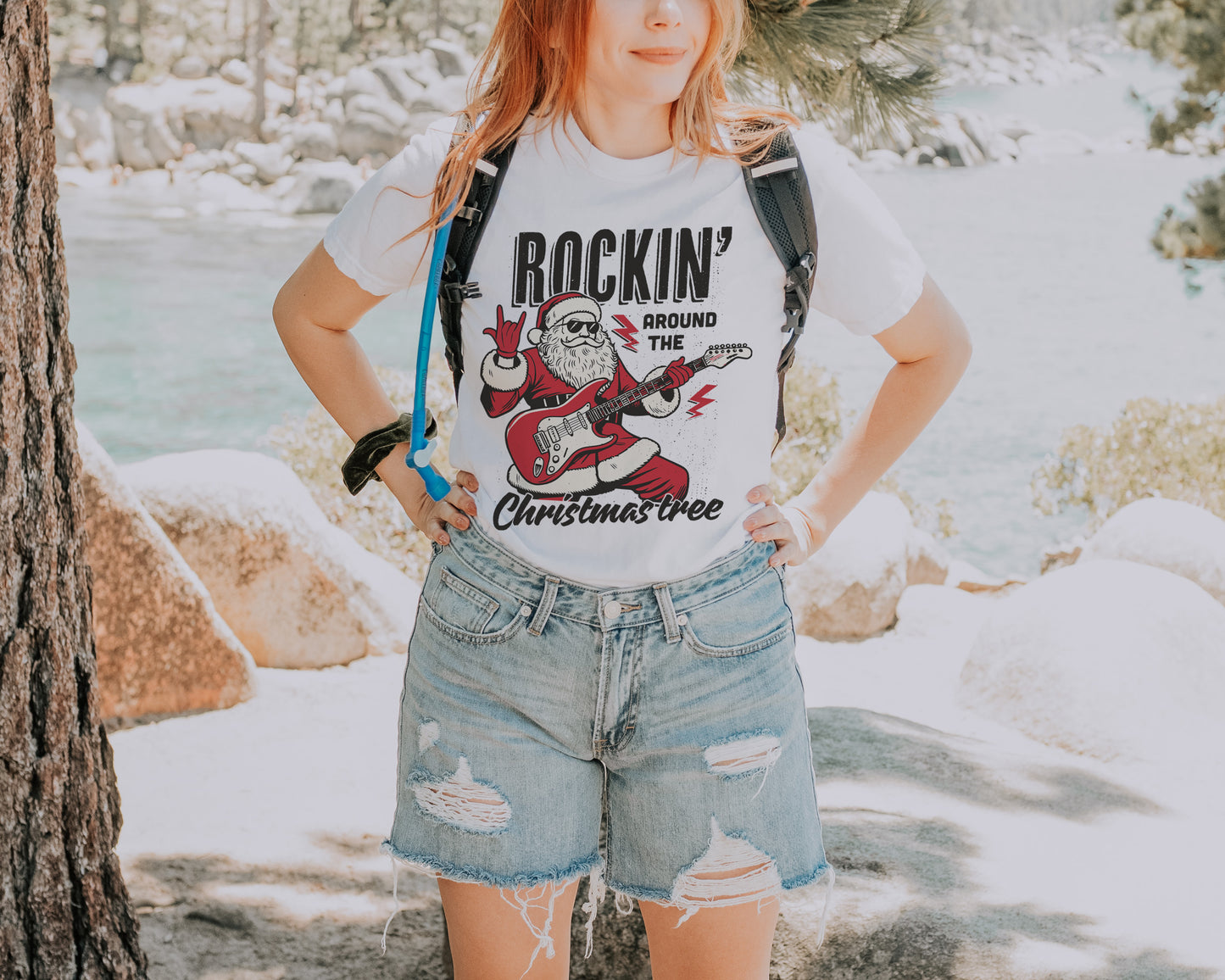 Santa Rockin around the Christmas tree shirt Unisex