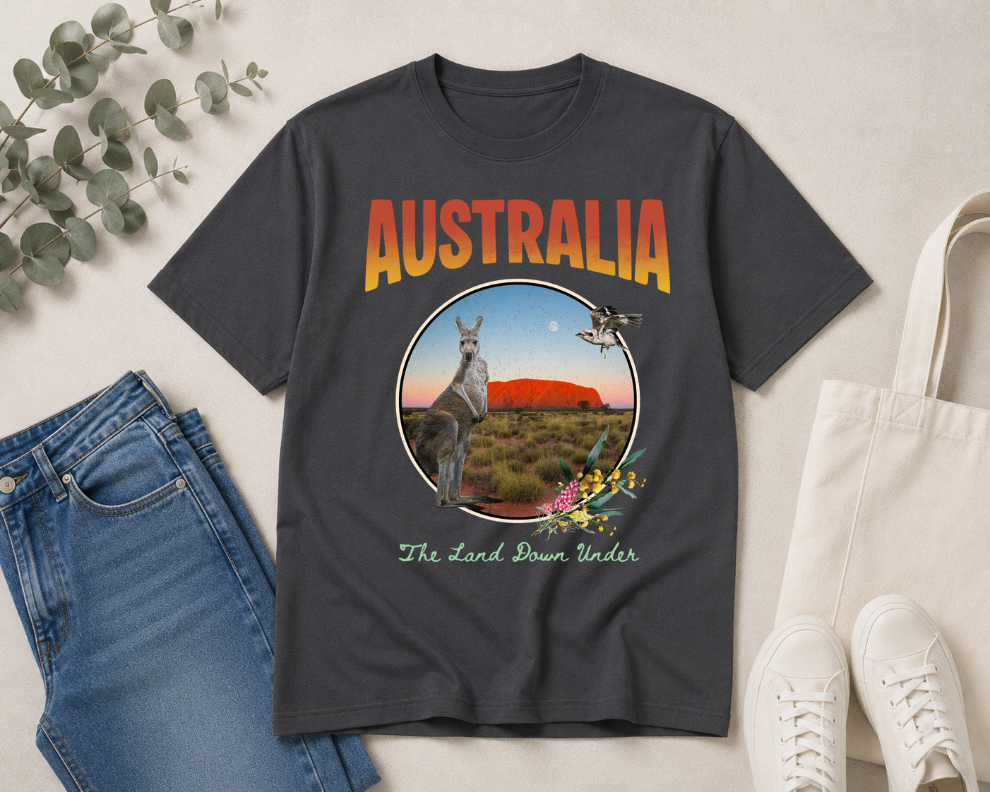 Australia Retro Shirt with Uluru and Australian Animals