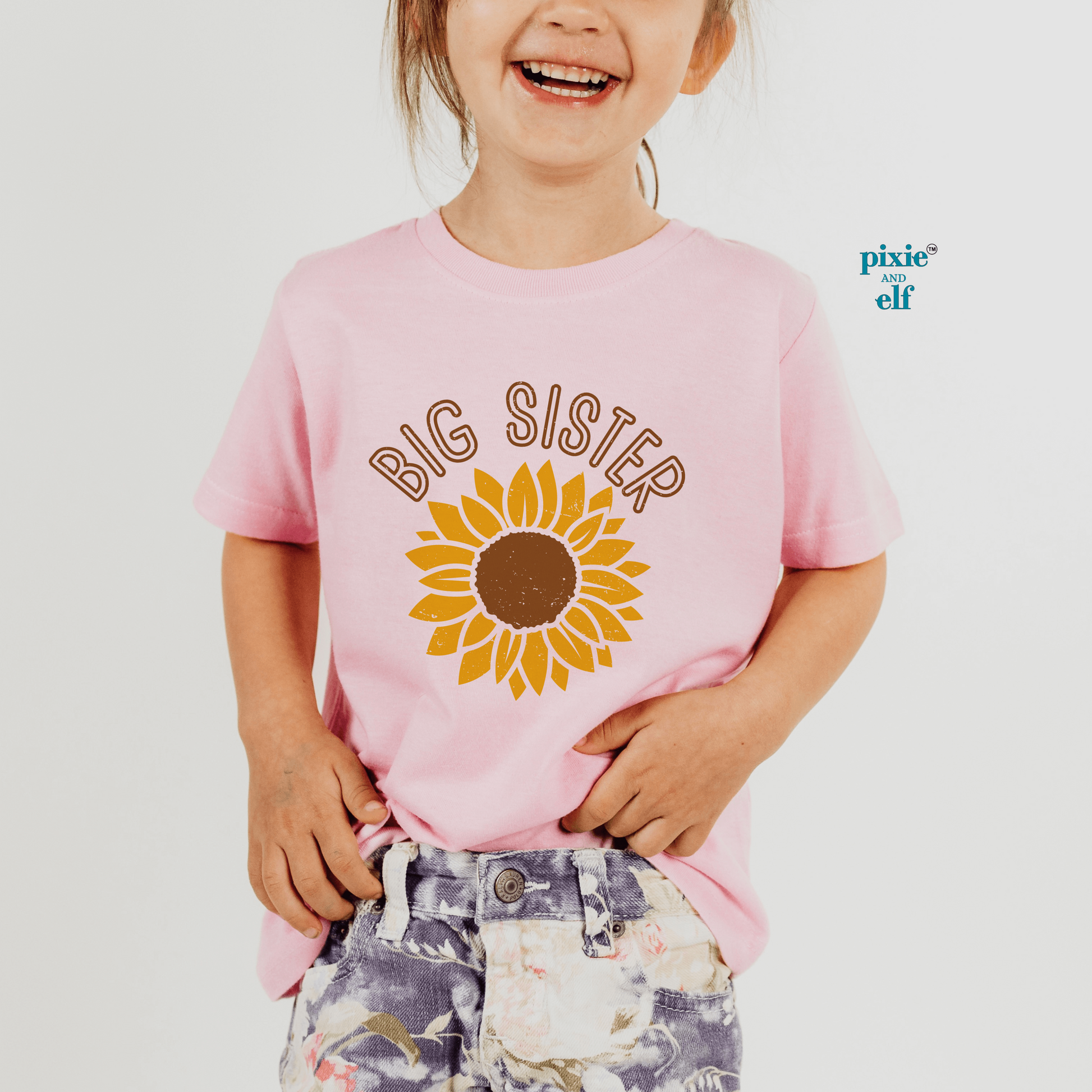 Big Sister Sunflower shirt in pink