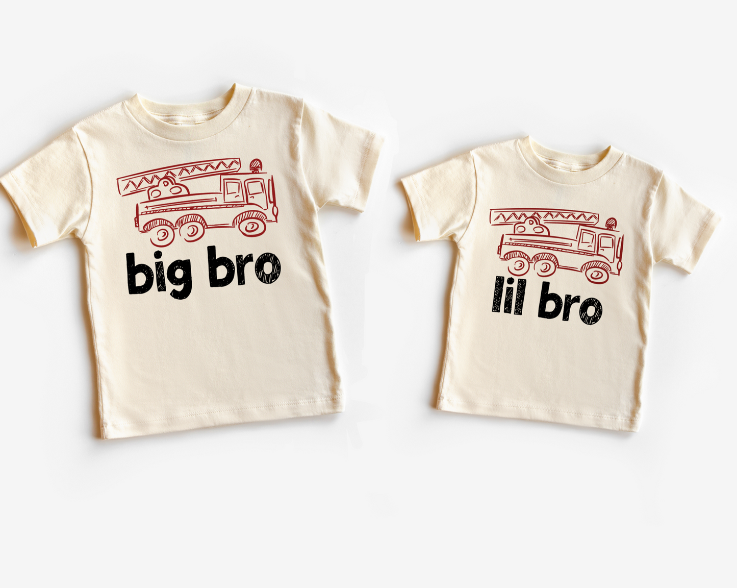 Big Brother Little Brother  t shirt with fire truck