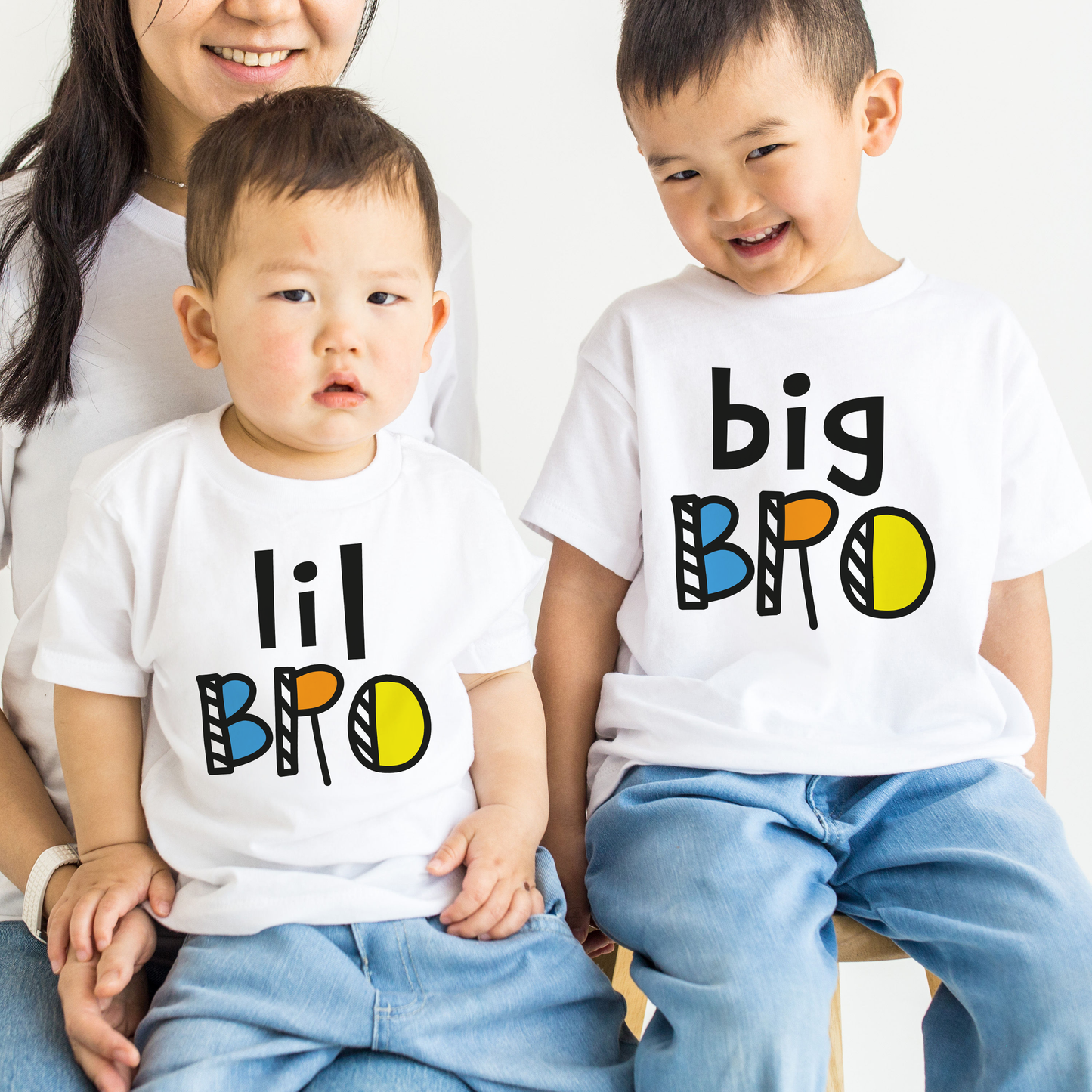 Big Brother Little Brother T shirt in colourful fonts