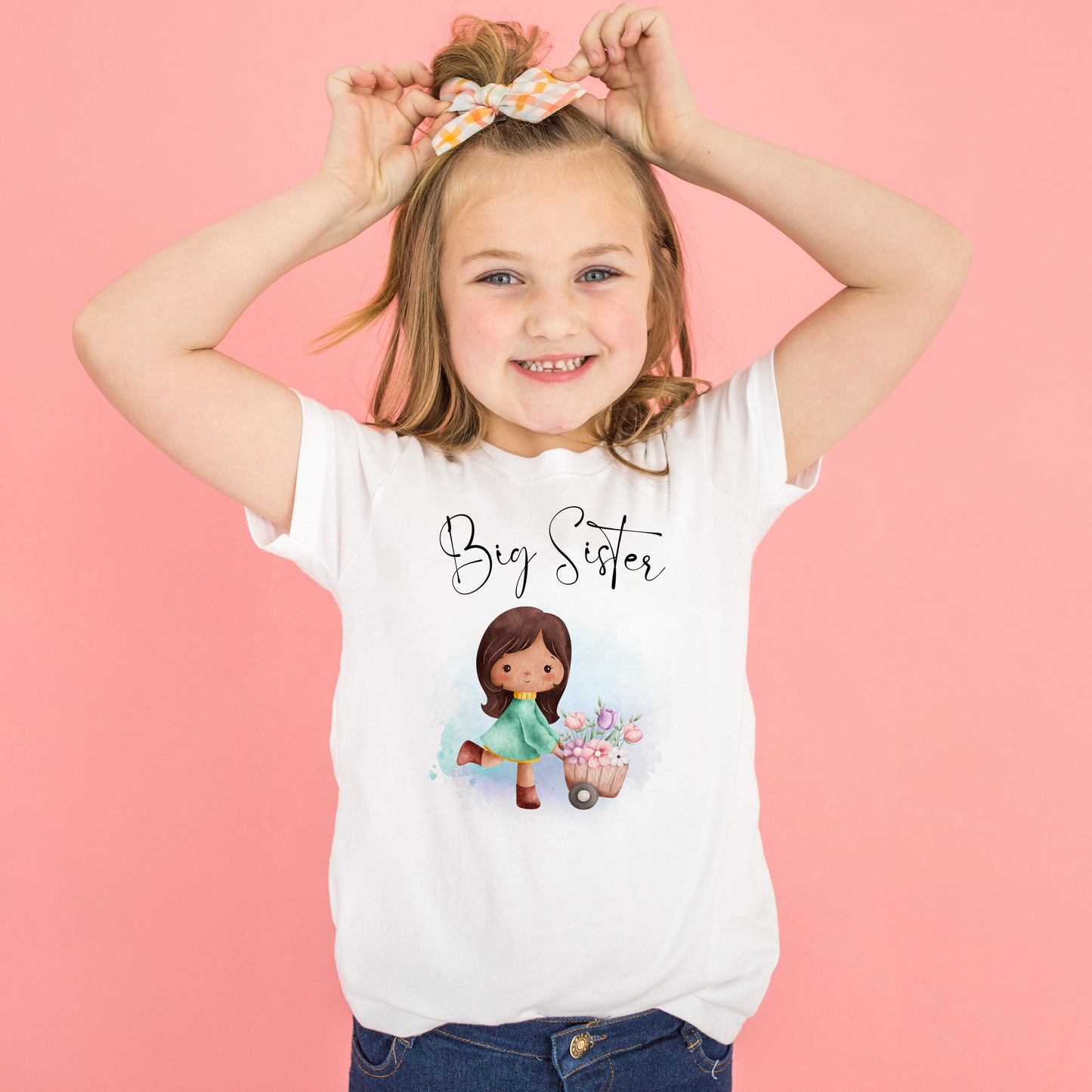 Big Sister T shirt Girl with Flowers