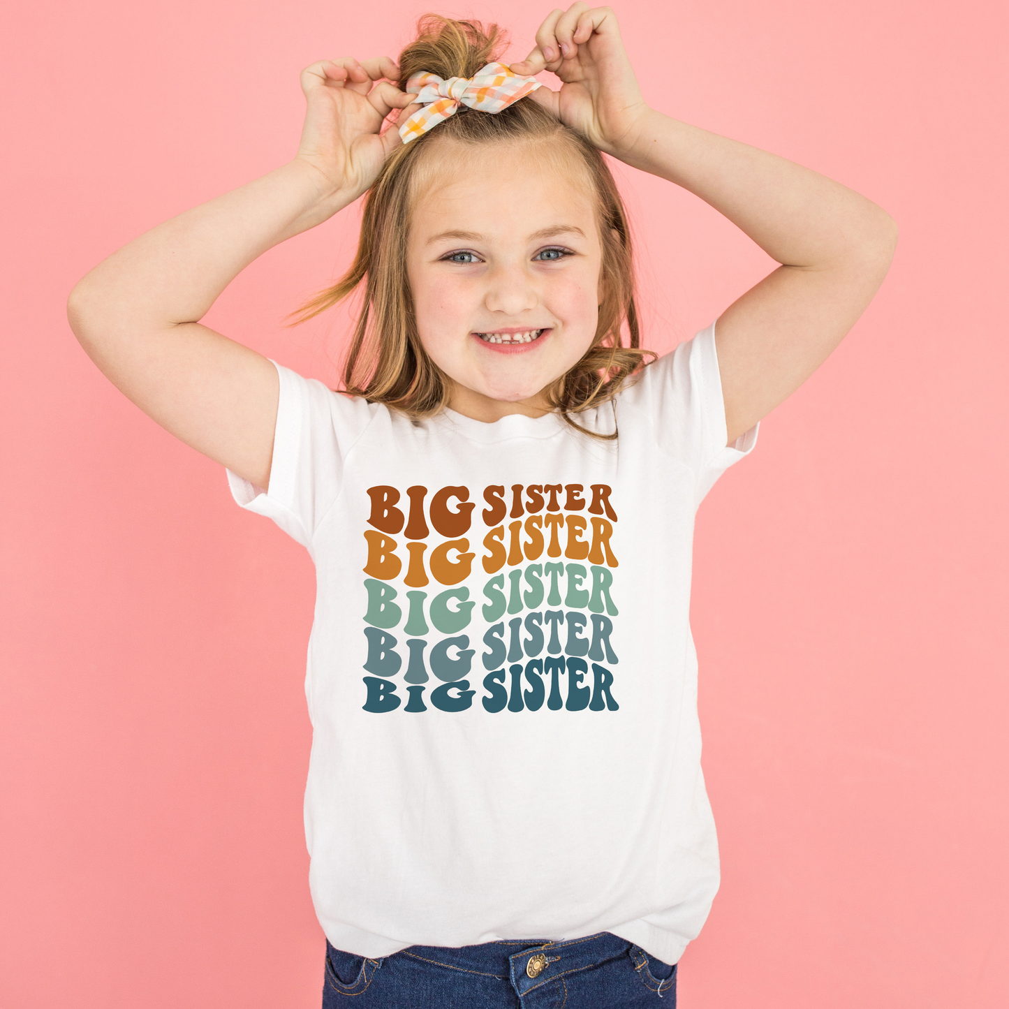 Big Sister T shirt with wavy retro design