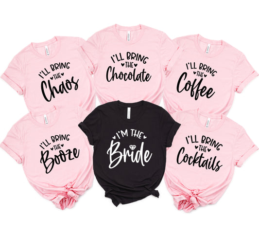 Funny Bachelorette party shirts in pink and black