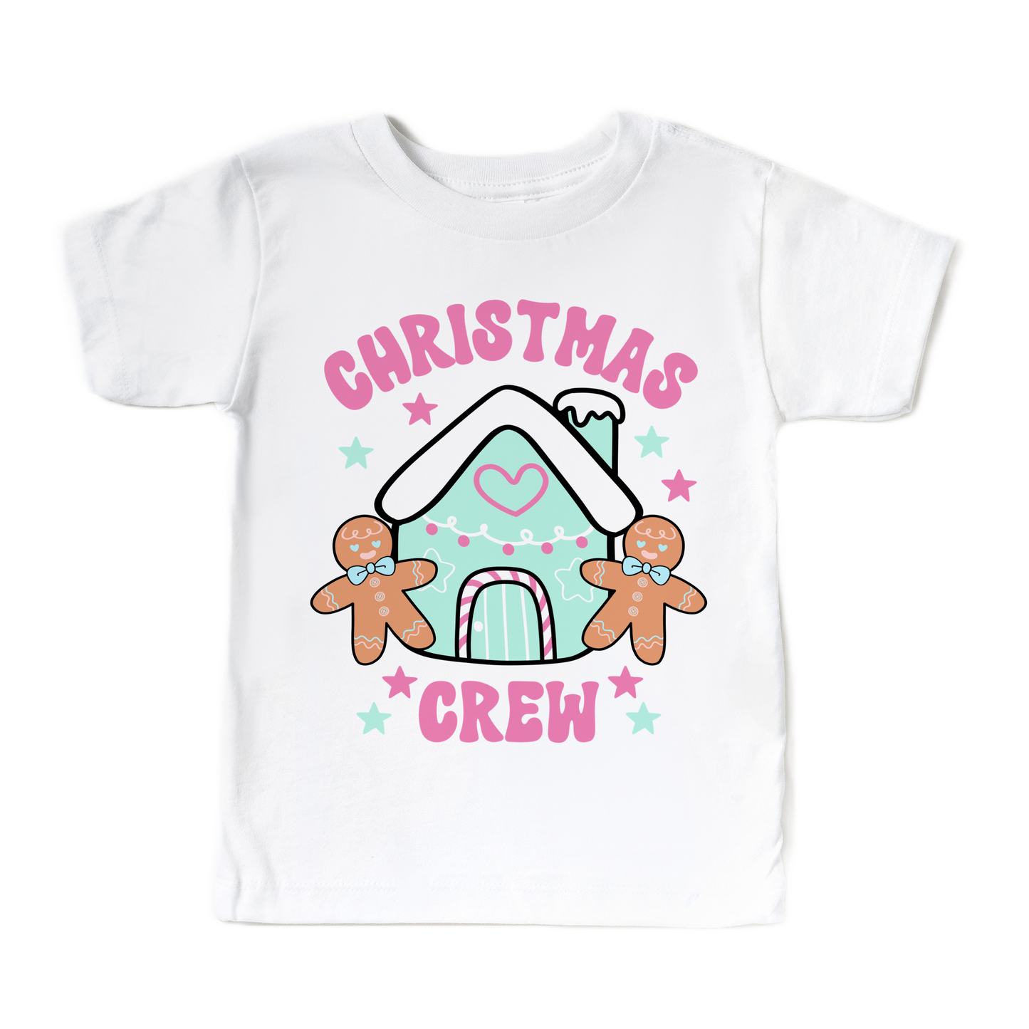 Christmas Crew White T-Shirt with Blue House Kids Girls Boys