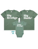 Big, Middle  and Little Brother or Sister Matching Shirts in Sage