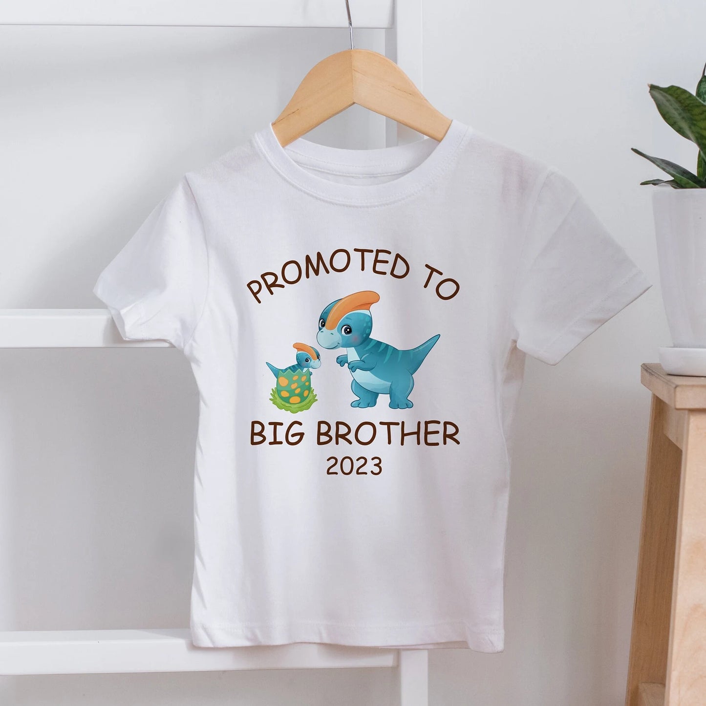 Promoted to Big Brother T shirt with dinosaur