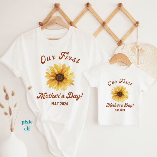 Our first Mother's Day matching sunflower white t shirts