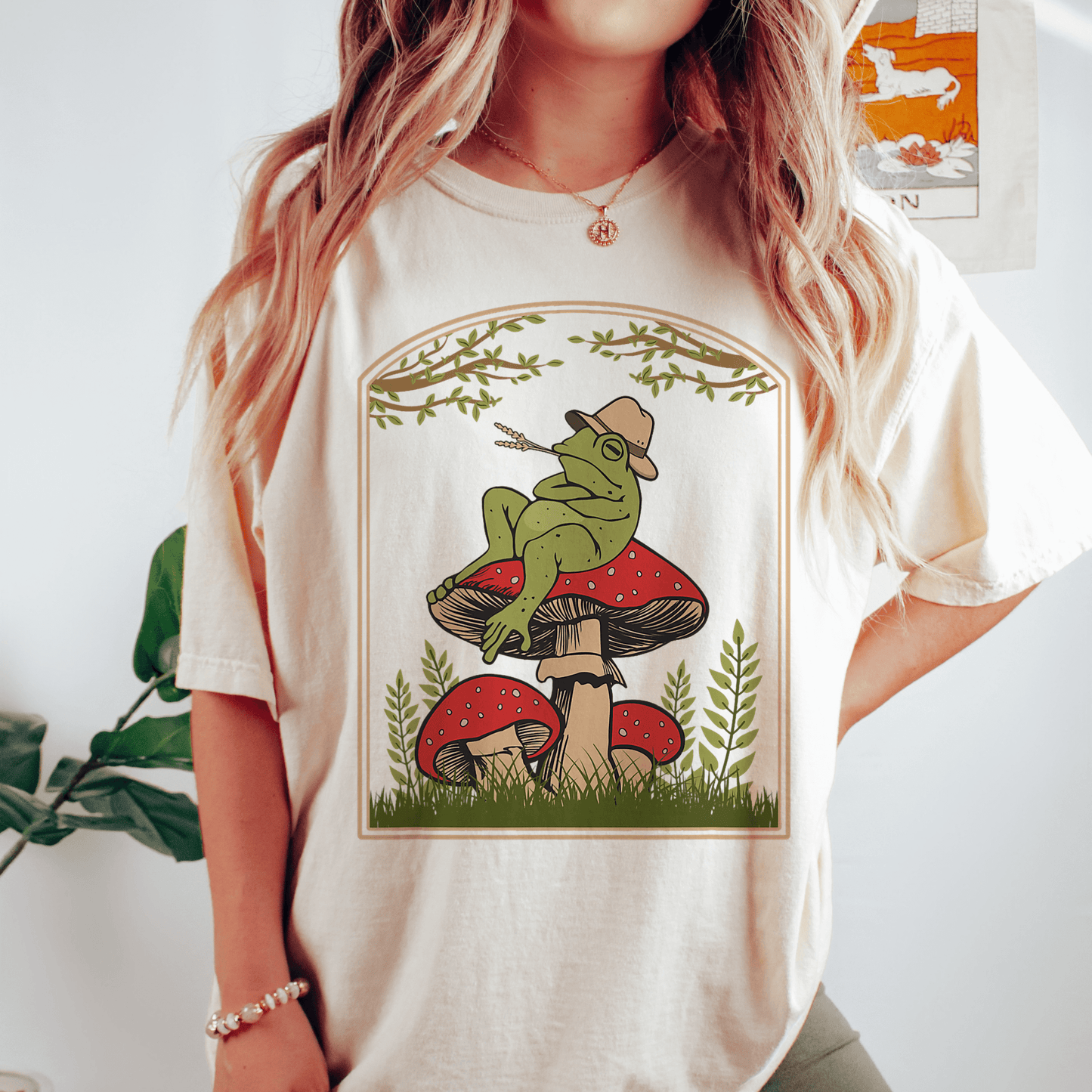 Frog Relaxing on a Red Mushroom in Comfort Colors shirt