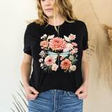 boho flowers in a black shirt 