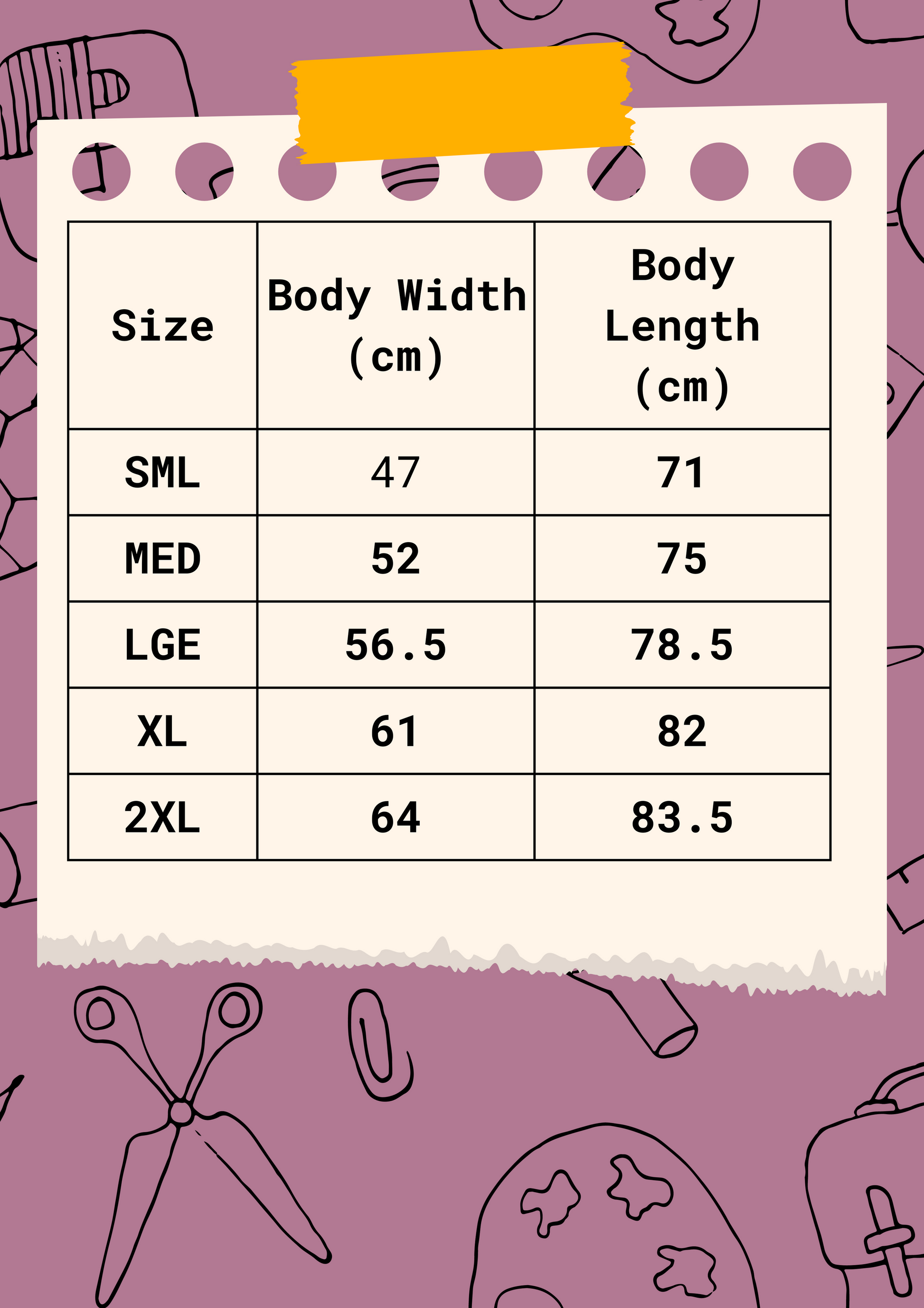 Men's T-shirt size chart