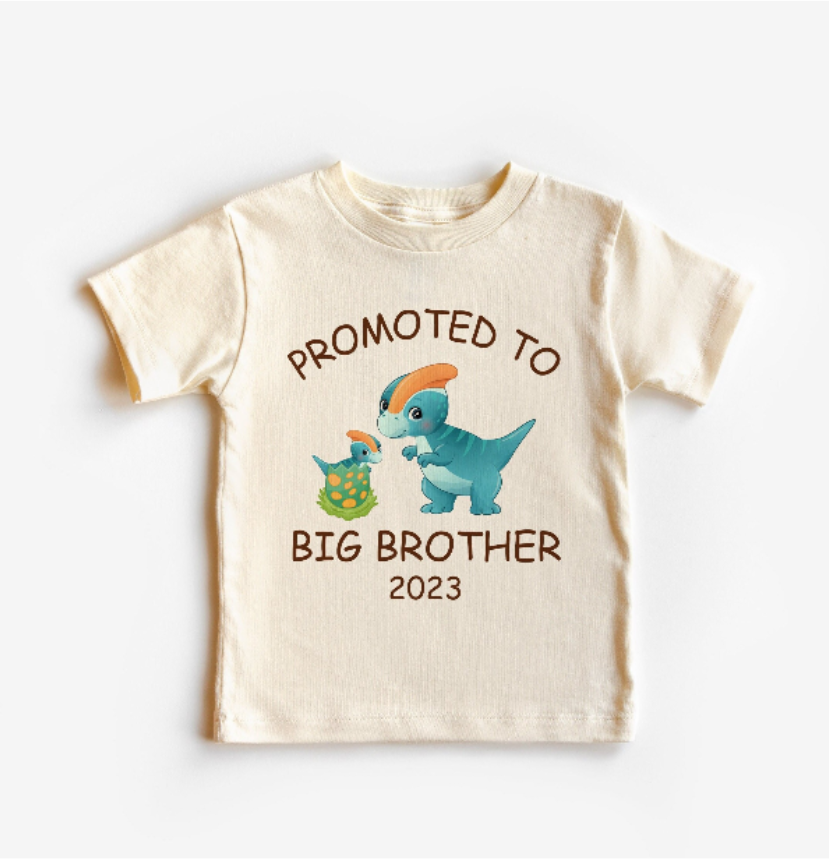 Promoted to Big Brother T shirt with dinosaur
