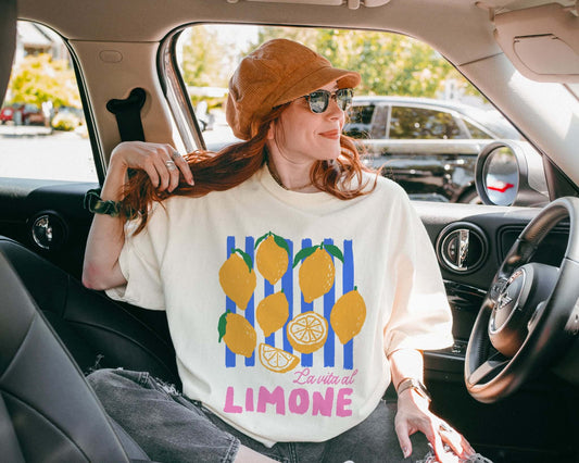 woman wearing a lemon shirt