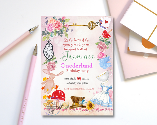 Alice in Wonderland birthday invitation DIGITAL