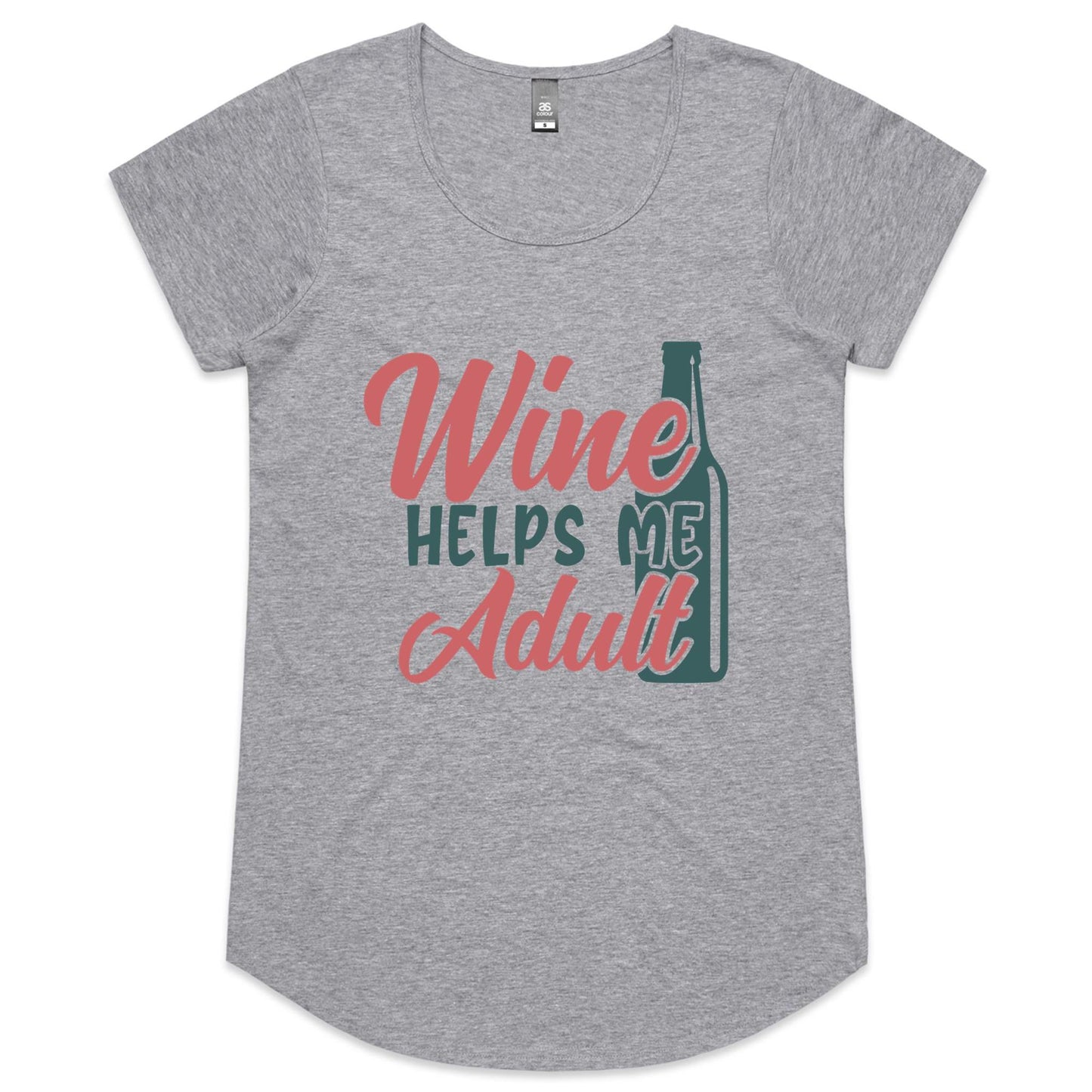 Wine Helps me Adult Womens Scoop Neck T-Shirt