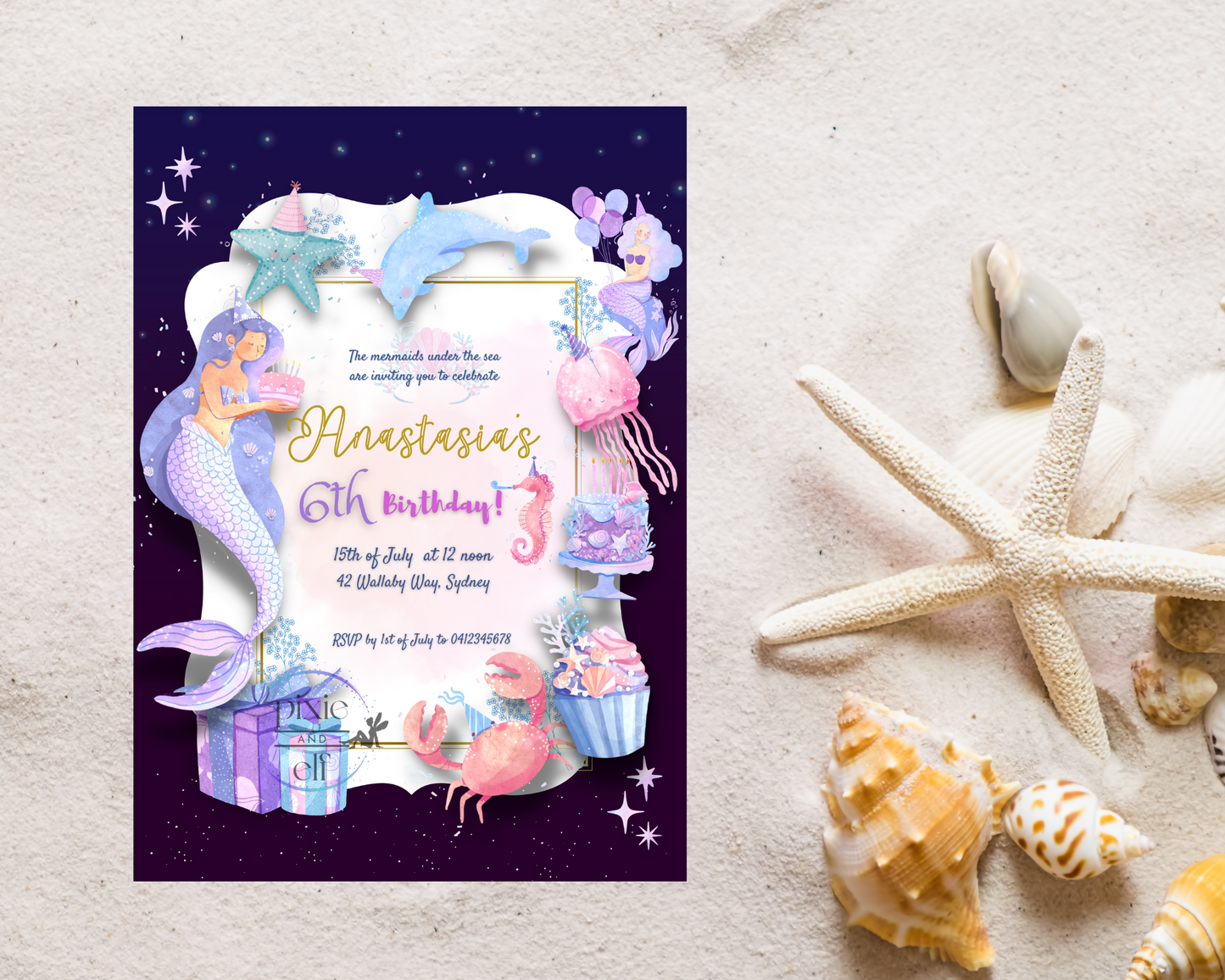 The Little Mermaid birthday invitation DIGITAL