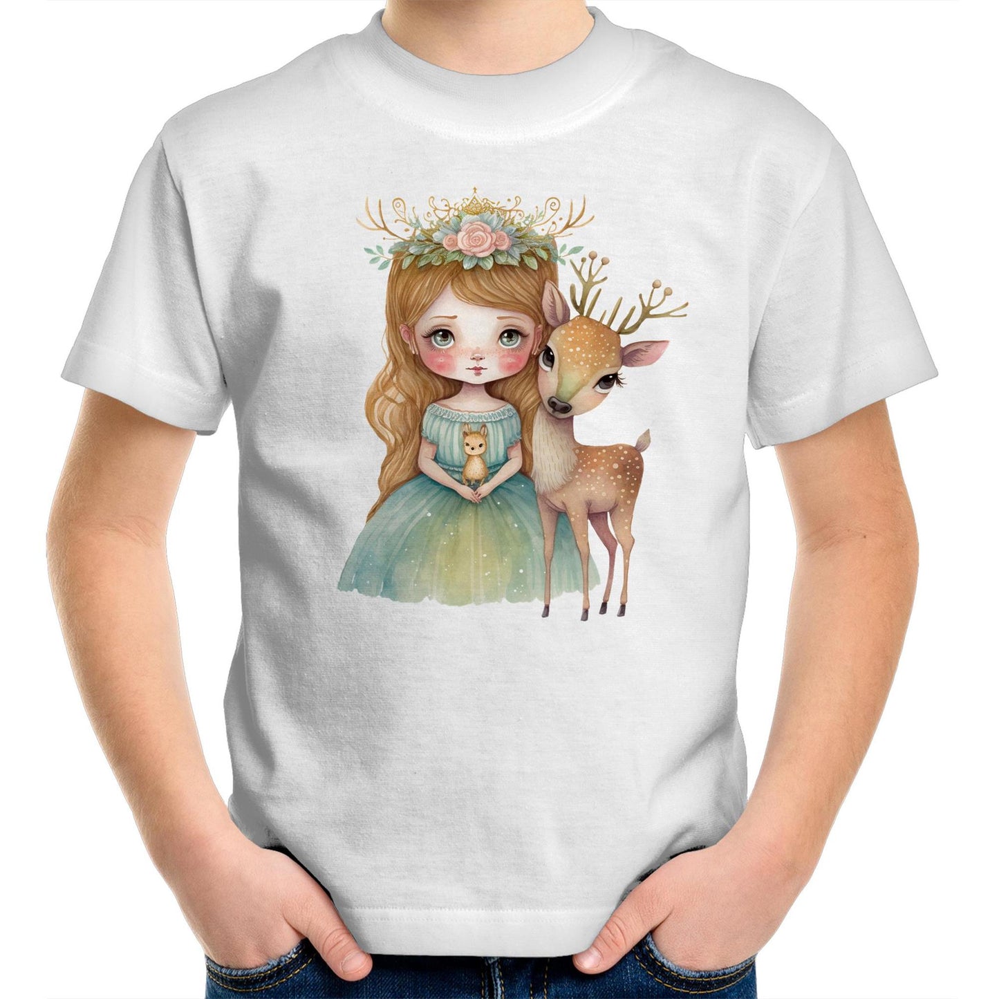 Princess and Deer Kids Youth Crew T-Shirt