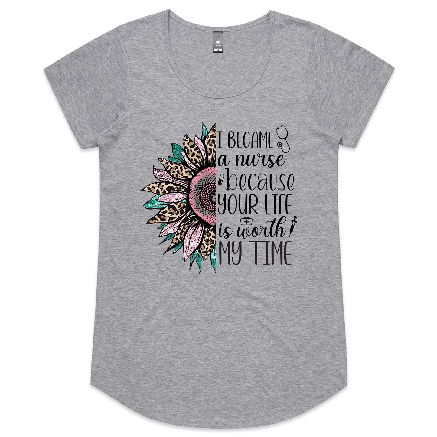 Flower Nurse Womens Scoop Neck T-Shirt