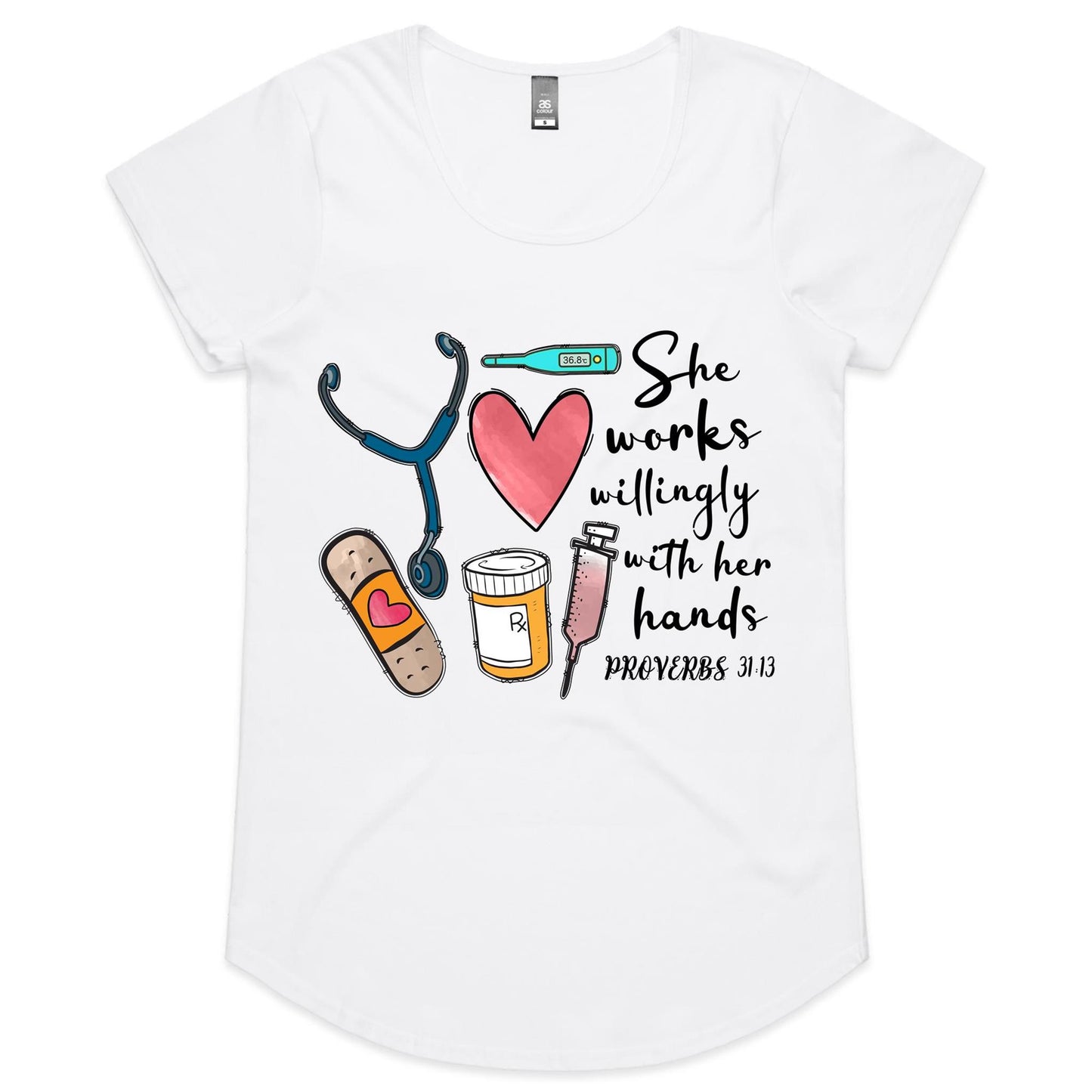 Nurse Works with her Hands Womens Scoop Neck T-Shirt