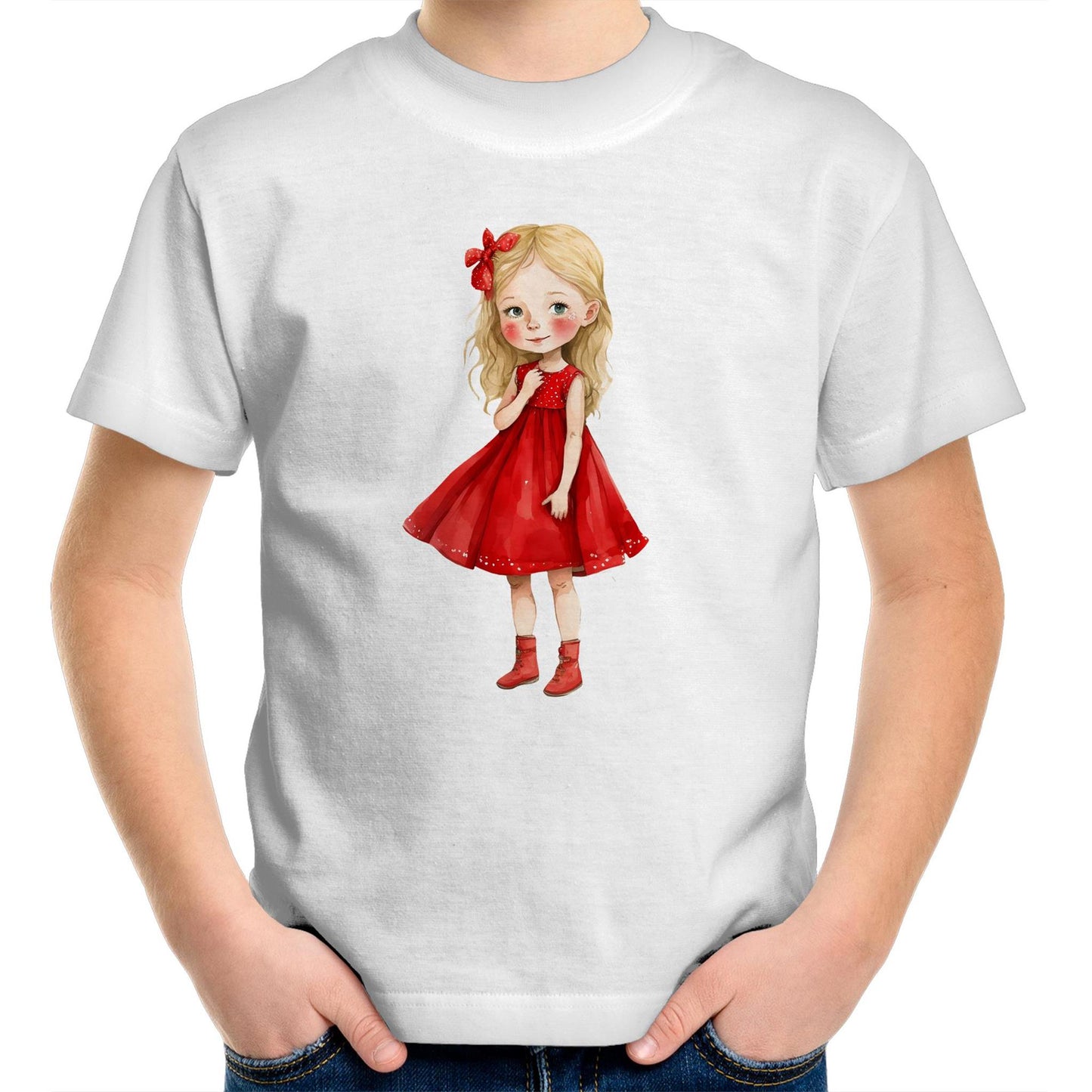 Girl's Red Dress Unisex Kids Youth Crew T-Shirt