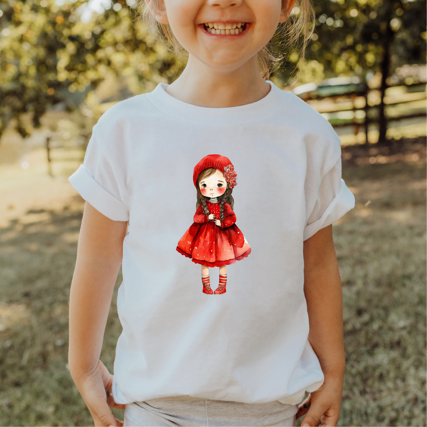 Red Girl Unisex Kids Youth Crew T-Shirt