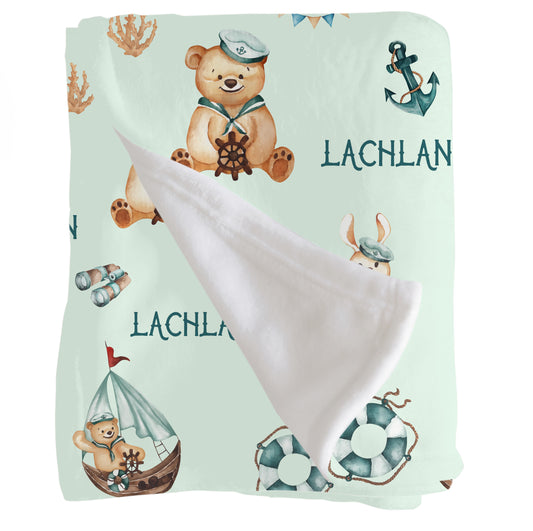 Sailor Bear Personalised Name Throw Blanket