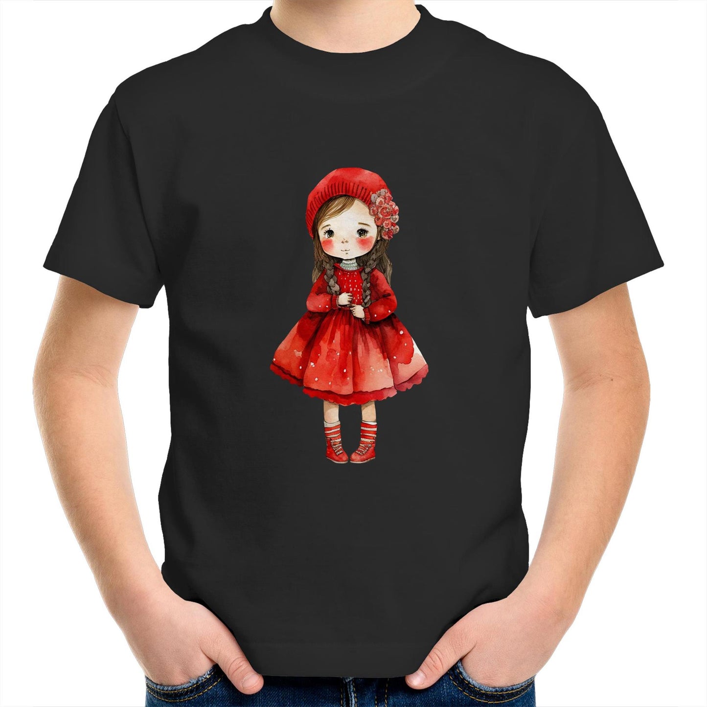 Red Girl Unisex Kids Youth Crew T-Shirt