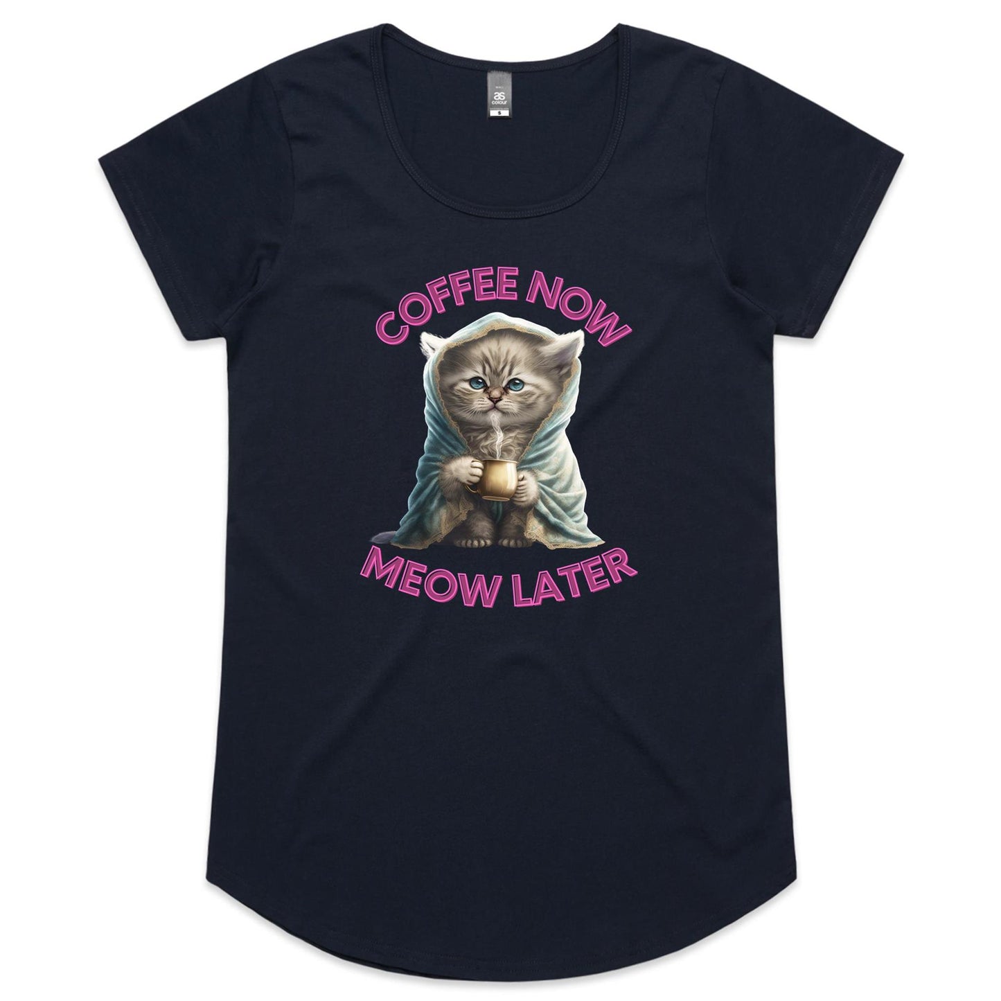 Coffee Now, Meow Later Womens Scoop Neck T-Shirt