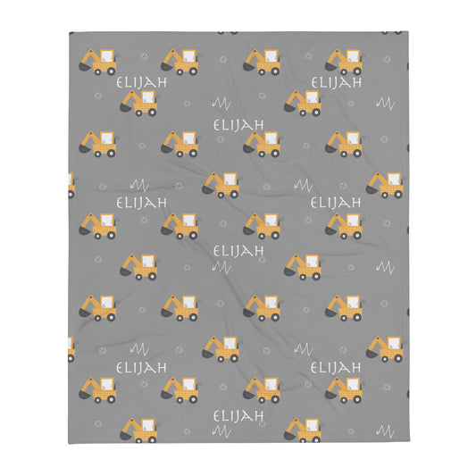 Kids Personalised Yellow Trucks Throw Blanket
