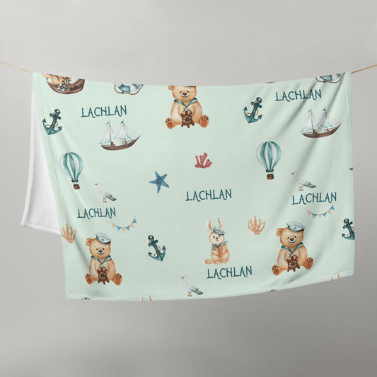 Sailor Bear Personalised Name Throw Blanket