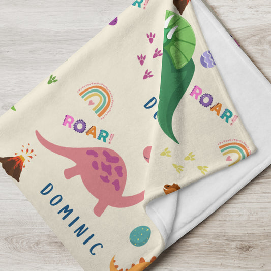 Kids Personalised Dinosaurs Throw Blanket